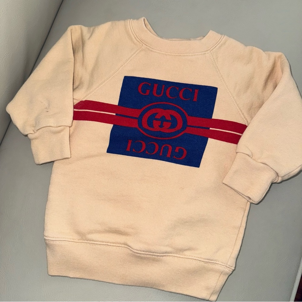 Gucci Cream Sweatshirt with Red and Blue Emblem